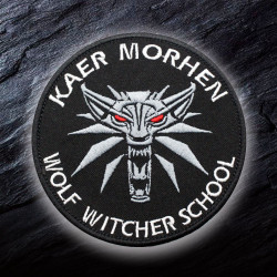 Wolf Witcher School Kaer Morgen besticktes Bügelbild / Ärmelaufnäher mit Klettverschluss